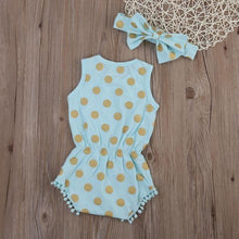 Load image into Gallery viewer, Polka Dot Baby Romper With Matching Bow  - Cyan Color