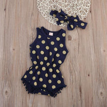 Load image into Gallery viewer, Polka Dot Baby Romper With Matching Bow - Dark Blue Color