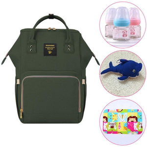 4 in 1 - Nappy Backpack, Baby Bottles, stuffed Toy, Changing Mat Sheet