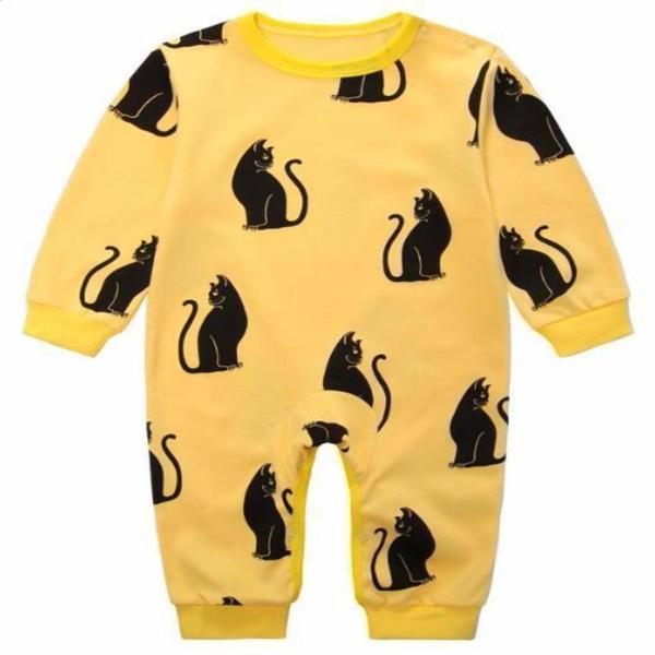 Yellow Cat Themed Baby Romper