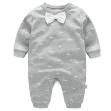 Load image into Gallery viewer, Grey w/ white bow-tie romper