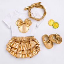 Load image into Gallery viewer, Baby Golden Clothes &amp; Shoes Set - Bow On Shirt