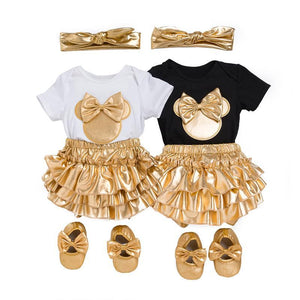 Baby Golden Clothes & Shoes Set - Bow On Shirt
