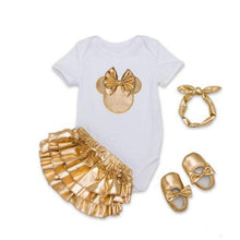 Load image into Gallery viewer, Baby Golden Clothes &amp; Shoes Set - Bow On Shirt