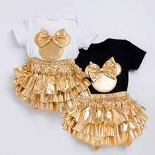 Load image into Gallery viewer, Baby Golden Clothes &amp; Shoes Set - Bow On Shirt