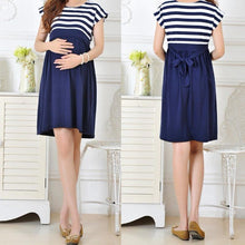 Load image into Gallery viewer, Blue And White Striped Maternity Cocktail Dress