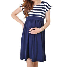 Load image into Gallery viewer, Blue And White Striped Maternity Cocktail Dress