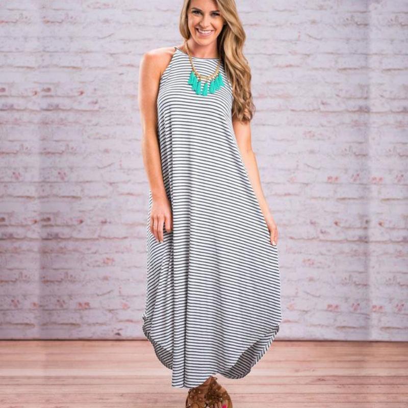 Long Striped Fashion Maternity Dress
