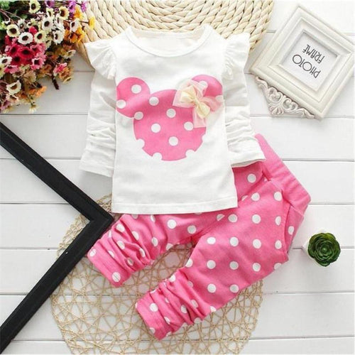 Minni Mouse Printed 2 Piece Clothes For Baby Girls