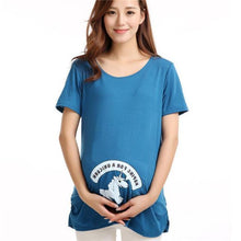 Load image into Gallery viewer, Cute Blue Unicorn Maternity T Shirt