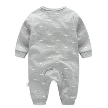 Load image into Gallery viewer, Grey w/ white bow-tie romper
